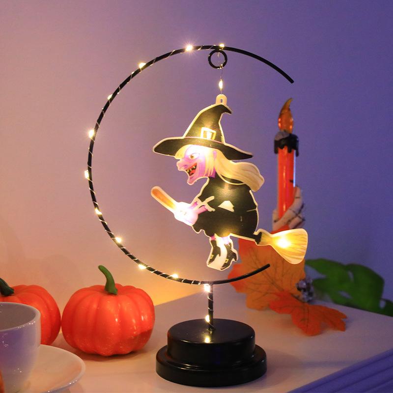 LED Iron Art Witch Shape Lights, Halloween Decor Lights with Spider, Bird & Bat Design