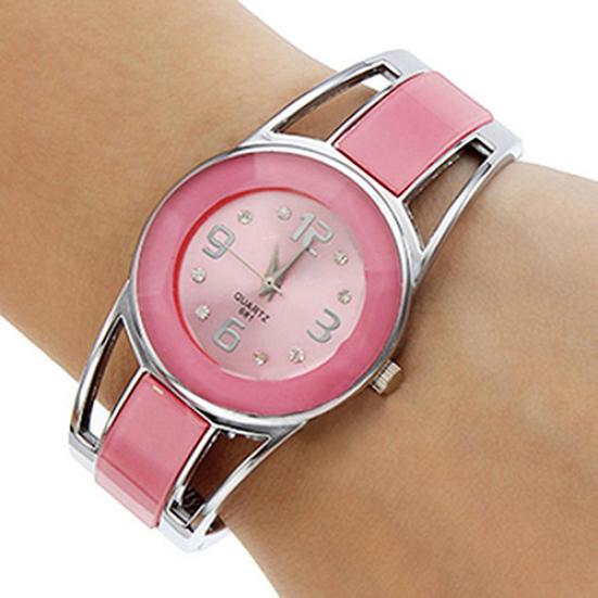 Women Fashion Opening End Quartz Analog Round Case Bracelet Bangle Wrist Watch