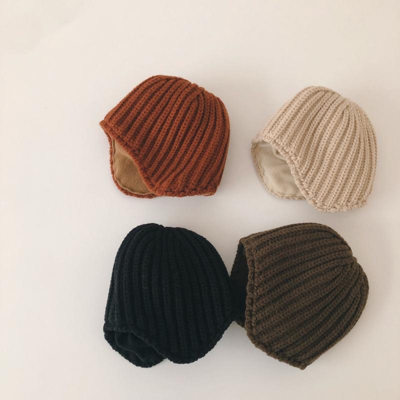 Korean Infants and Young Children's Style Plus Velvet Thickened Children's Melon Skin Hat for Men and Women Baby Warm Ear Protection Knitted Hat