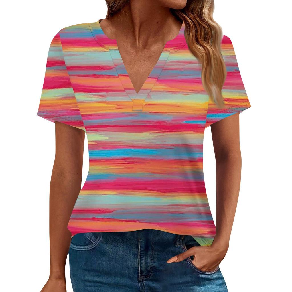 Women's Summer Short Sleeve V Neck Shirt Business Casual Loose T-Shirt Trendy Fashion Clothing Tops