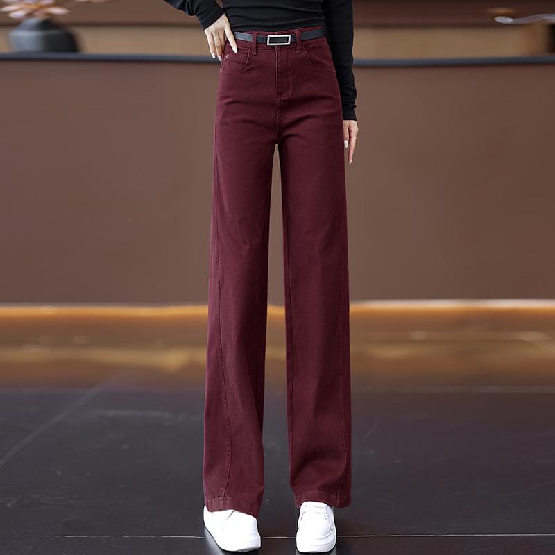 Damen 2025 High-Waisted Dunkelblaue Straight-Leg Jeans - Slim Fit, Wide-Leg, Lässige Frühling & Herbst Hose