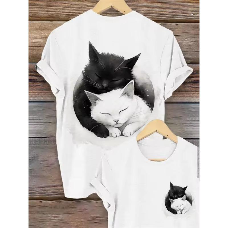 

Женская футболка с принтом кота на каждый день, черная, с коротким рукавом, модная, забавная, с круглым вырезом, стандартный крой, лето 3XL