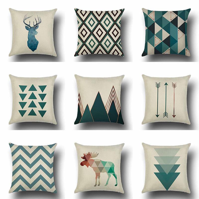 Writing A Notebook Unisex Blue New Nordic Geometric Linen Pillowcase Elk Triangle Pattern Cushion Pillowcase