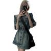 2023 European Design Slimming Denim Shirt Dress with Short Sleeves and a Turn-Down Collar