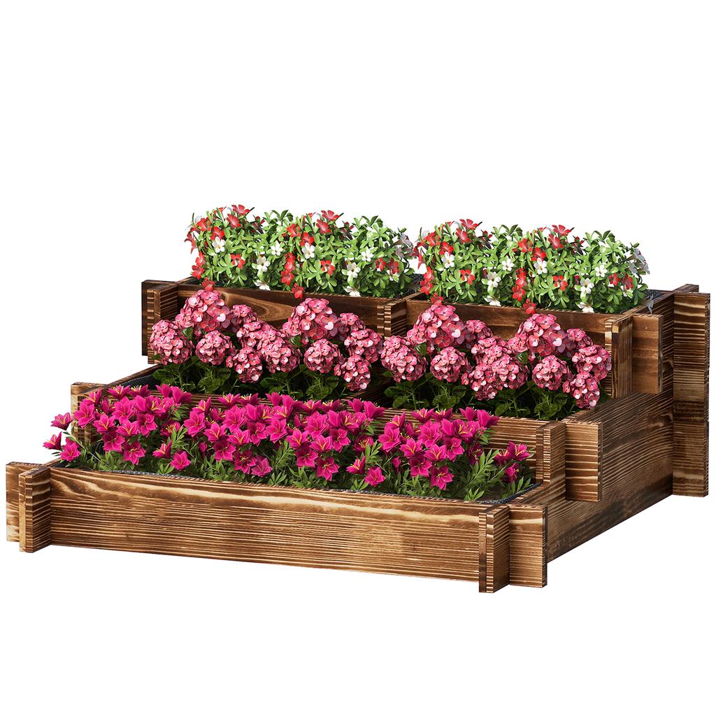 3-Level Garden Bed with Ladder Design and Non-Woven Fabric for Crops Flowers 93x93x35 Cm Charred