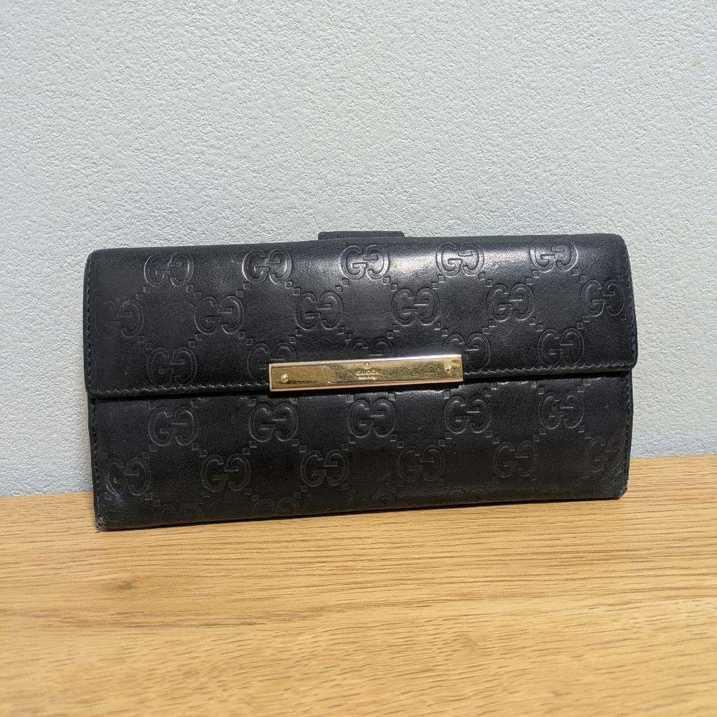 Used GUCCI Gucci Long Wallet GG Pattern Black Leather
