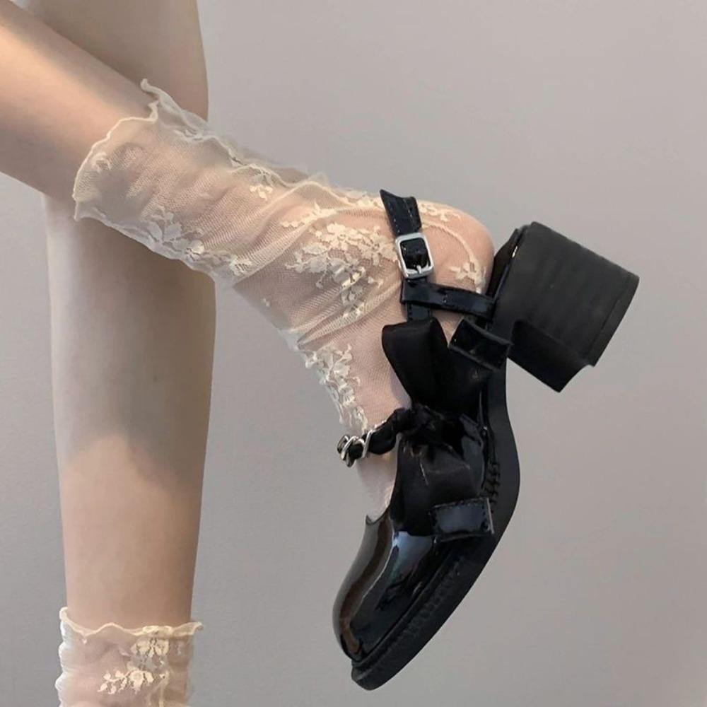 

Anti Slip Women Stockings Lace Gauze Middle Tube Socks Thin Floral Socks Girls Lolita Socks бежевий