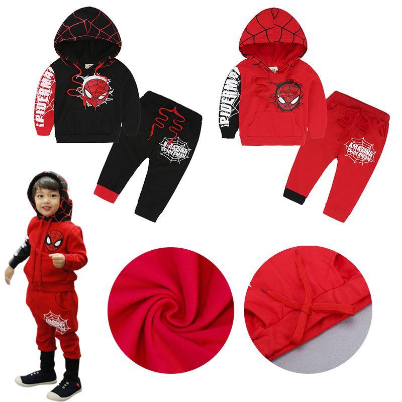 Stylish Kids Spiderman Long Sleeve Tracksuit Hooded Clothes Outfits