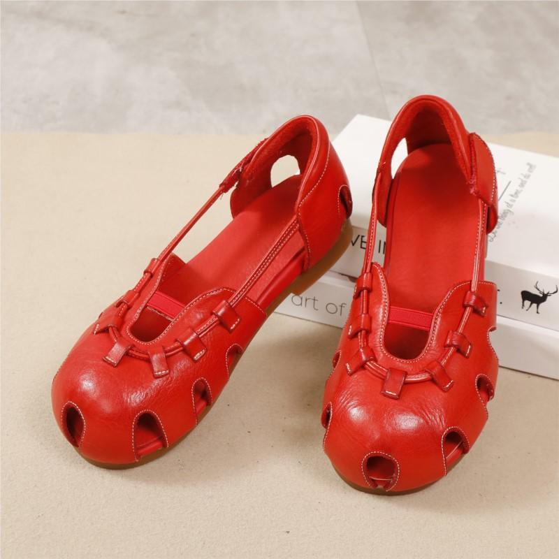 Johnature High Quality Genuine Leather Sandals Cowhide Peep Toe Flat Heel Soft Sole Retro Women's Shoes