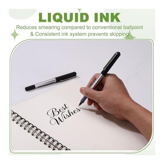PATIKIL 6 Pcs Liquid Ink Rollerball Pens, 0.5mm Medium Point, Smooth Writing, Quick Dry Gel Ink, Black Ink, Silver Body, Black Cap