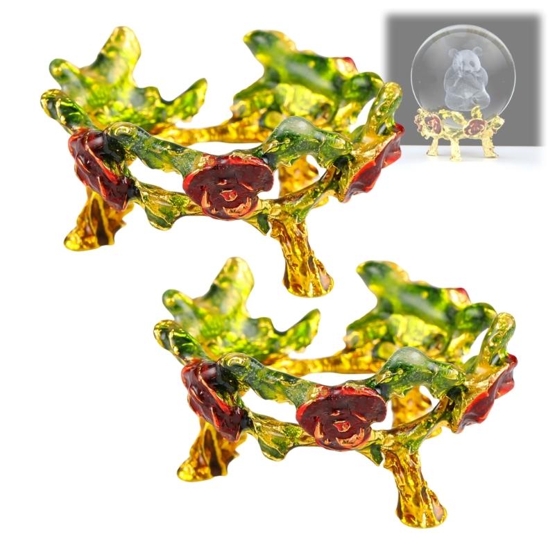 

Set of 2 Metal Flower Crystal Sphere Display Stand Gemstones Ball Holder Base For Desk Decors And Artistics Home Accent 1