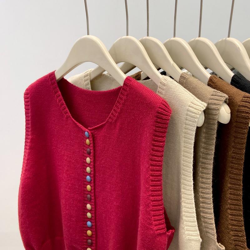 Fashion Elegant Loose Sleeveless Knitted Cardigan Sweater Vest Women 2025 Autumn Winter Casual Buttons Waistcoat Simple Solid Color Tops Clothing