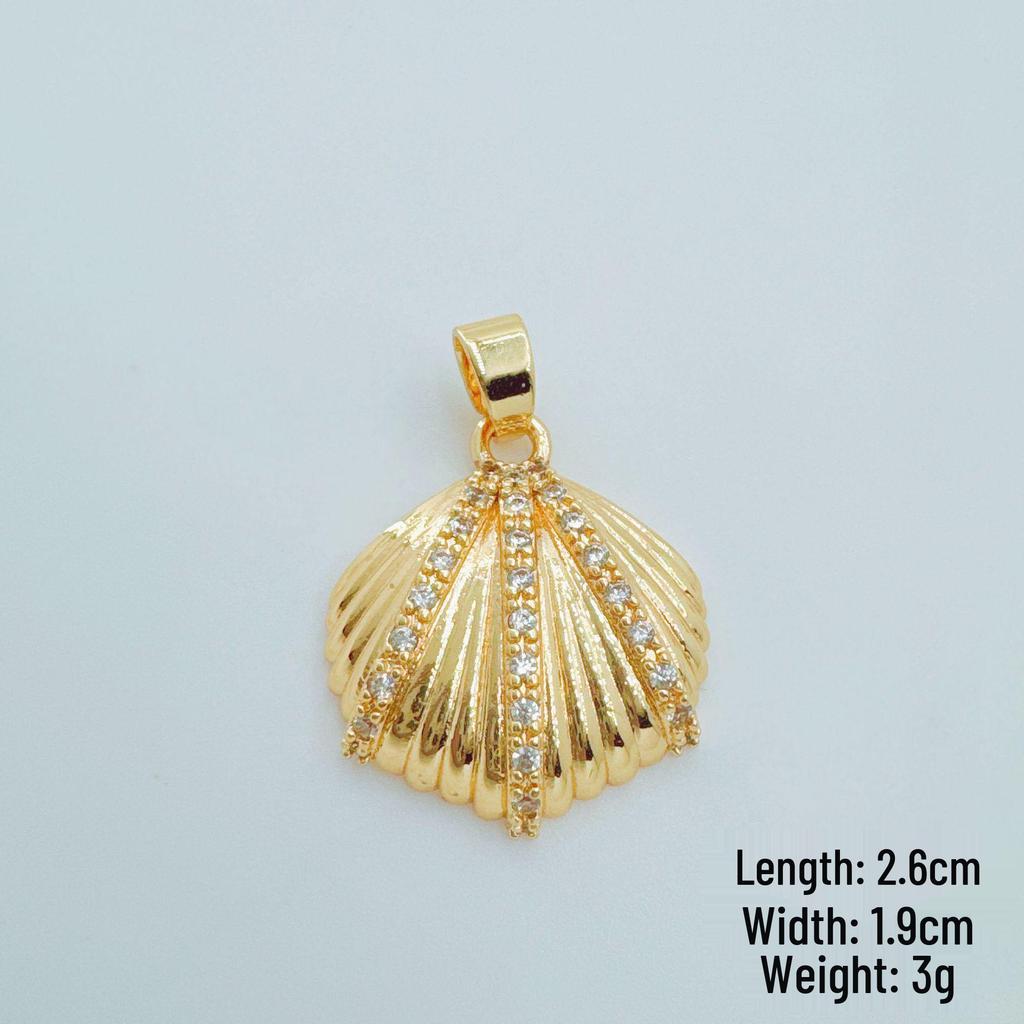 Cross Ocean Shell Conch Drip Oil Gold-Plated Zircon Necklace Pendant Jewelry Accessory