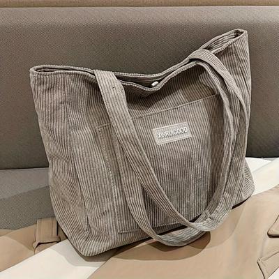 Einfarbige Tragetasche, Trendige Schultertasche, Vielseitige Cord-Handtasche, Klassische Damenhandtasche
