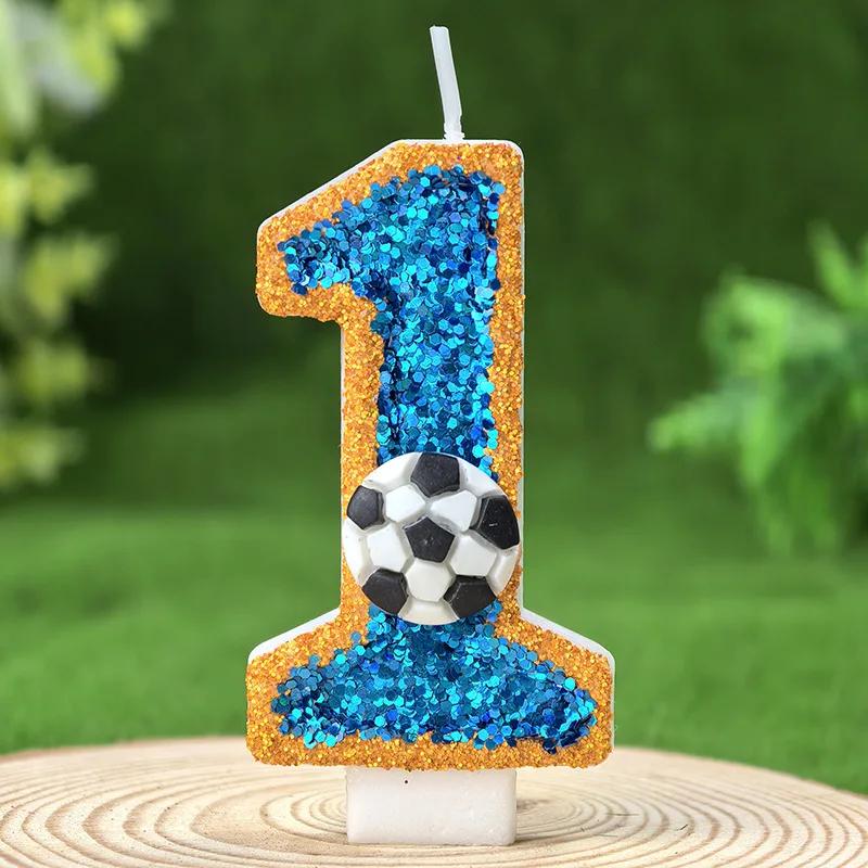 Football Children's Birthday Candles Number 0-9 Green Sparkles Birthday Creative Soccer Candle for Boy Party Cake Top Decoration