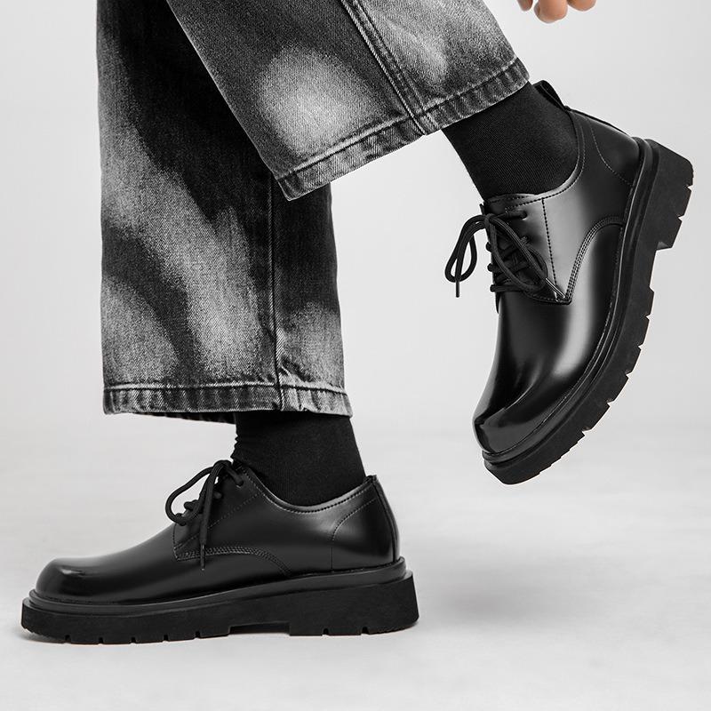 Autumn Derby Shoes Men's Low Top Martin Boots Round Head Big Head Shoes Black Tooling Shoes Platform Casual Leather Shoes