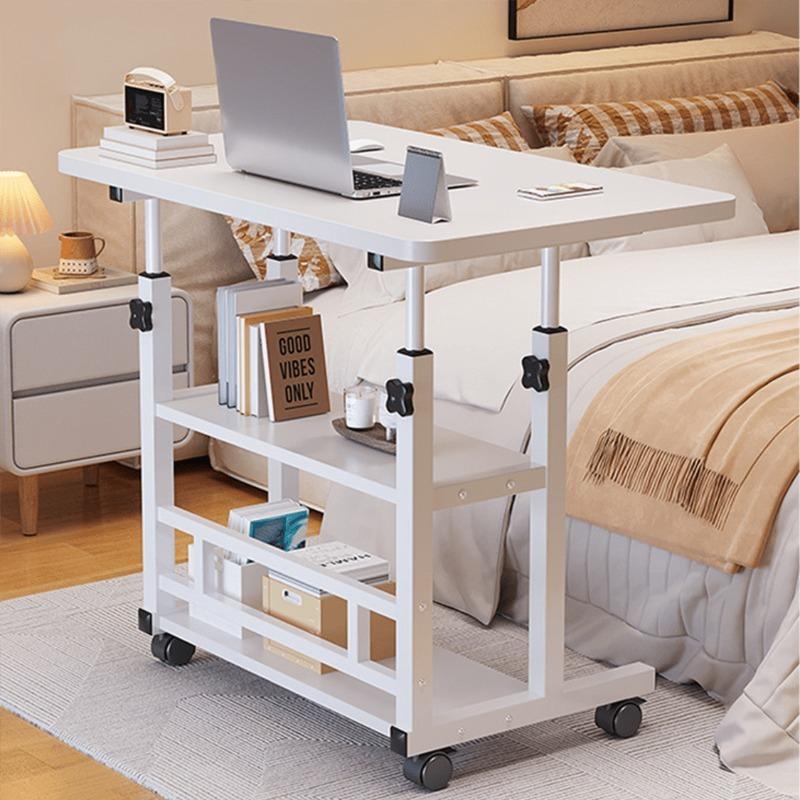Multi-Purpose Mobile Computer Table with Storage Shelf, Height Adjustable Rolling Desk , Versatile Laptop Desk for Bedroom