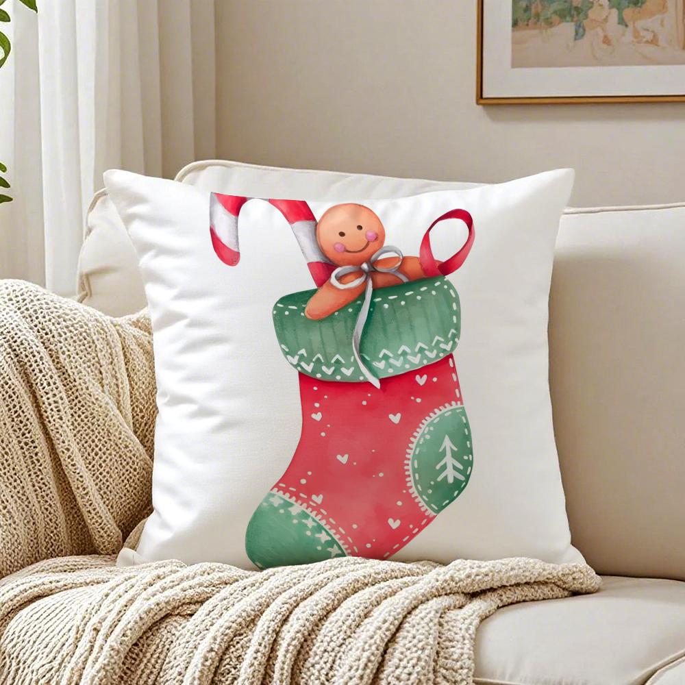 

Red Socks Merry Chrismas Cushion Cover Linen Pillowcase Soft for Sofa Bed Home Room Decor 30x30cm