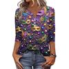 Women's T Shirt Print Button 3/4 Sleeve Daily Weekend Fashion Basic V- Neck Regular Top
