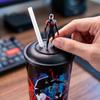 Plastic Tumbler Cup with Lid and Straw Featuring Spider-Man Design with Removable Figure on Top for Cold Beverages Reusable Drinkware