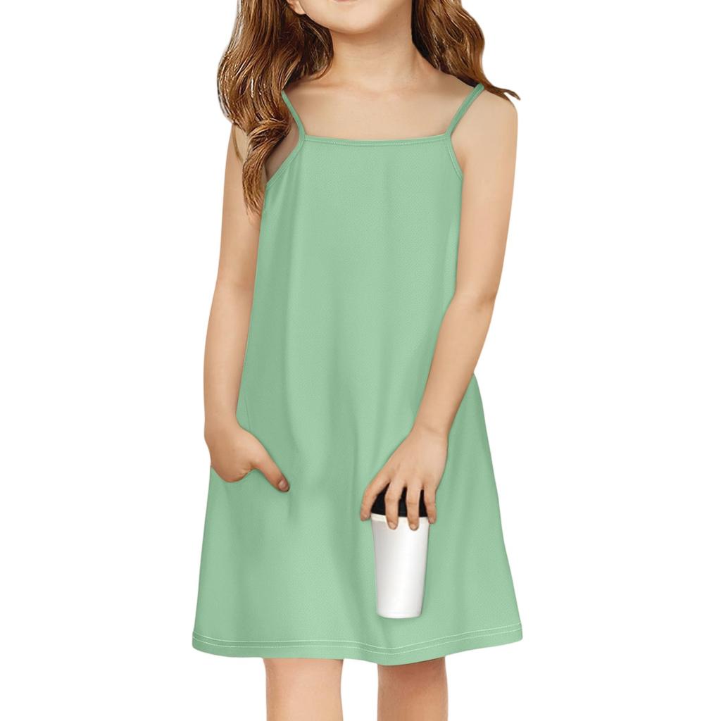 Children's Sleeveless Square Neck Summer A-Line Casual Holiday Suspender Dress