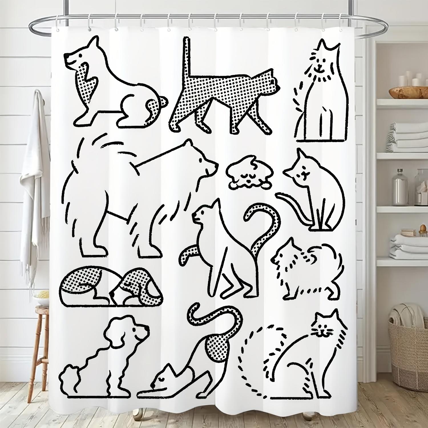 

1Pc Nordic Modern Minimalist Cat Line Art Shower Curtain - Polyester Bathroom Decor With Hooks, Machine Washable, Black & White W60H190(CM)-1 Pcs