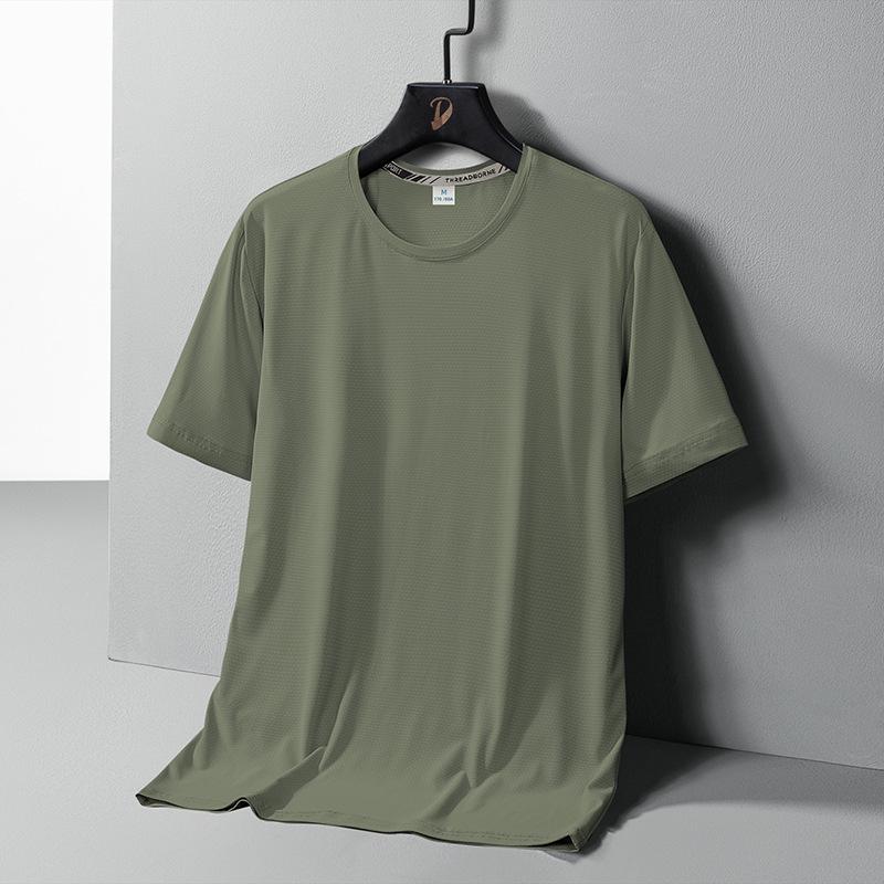 Men's Quick-Dry Ice Silk Mesh Crew Neck T-Shirt - Short Sleeve, Breathable, Solid Color, Summer Casual Wear