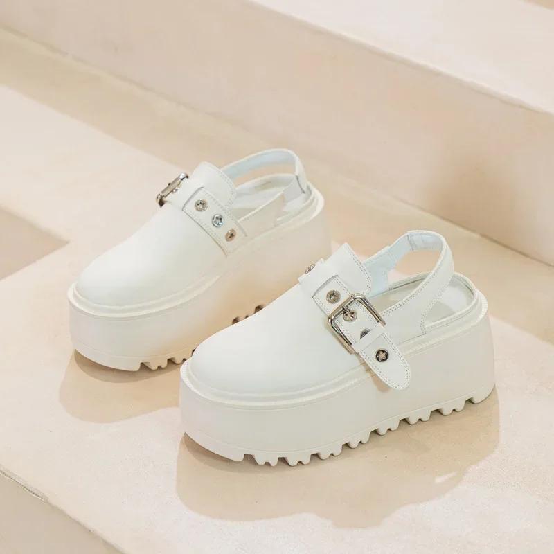 

Горячее качество 8 см натуральная кожа блестящая платформа тапочки женская летняя обувь босоножки на танкетке шлепанцы кроссовки слипоны 33 бежевый