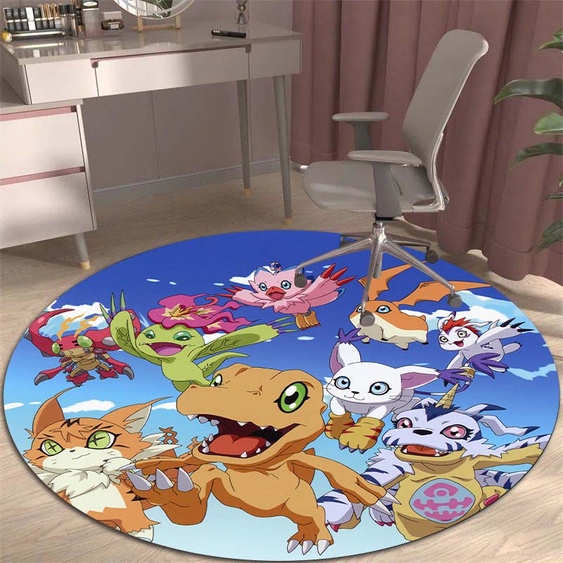 Runder Teppich mit Digimon-Motiv, geeignet zur Dekoration von Wohnzimmern, Schlafzimmern, Sofas und Spielzimmern; rutschfester Teppich für Kinder.999