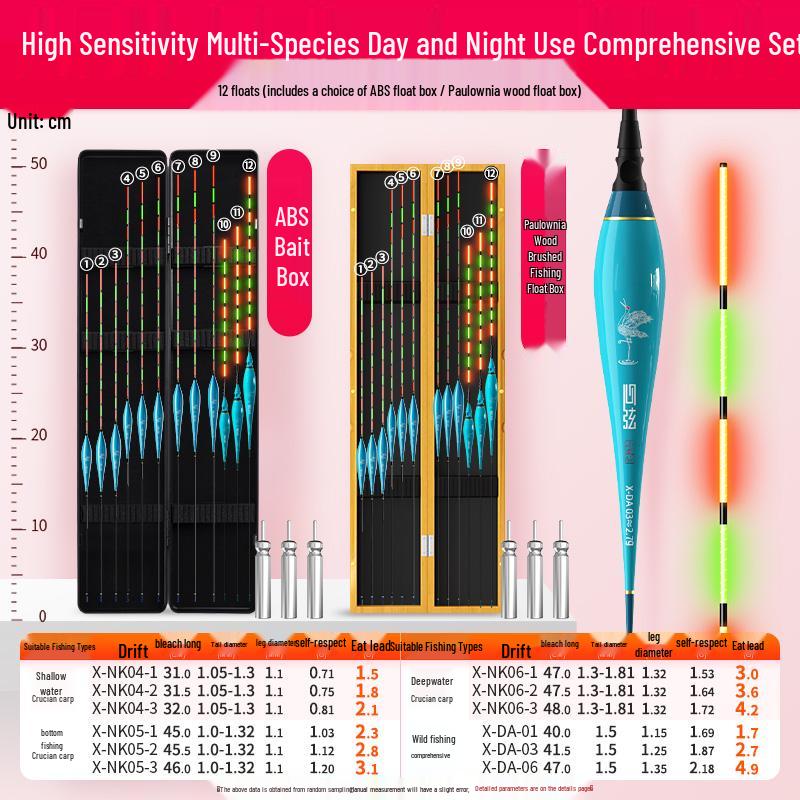 High-Sensitivity Nano Fishing Float Set with Box - Eye-Catching Thickened Crucian Carp Floats
