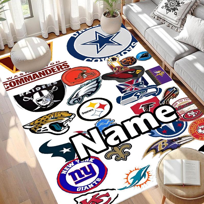 Custom Name Personalized NFL Print Carpet, Versatile Home Decor Rug, for Playroom, Apartment, Balcony, Entryway, Hallway Gift