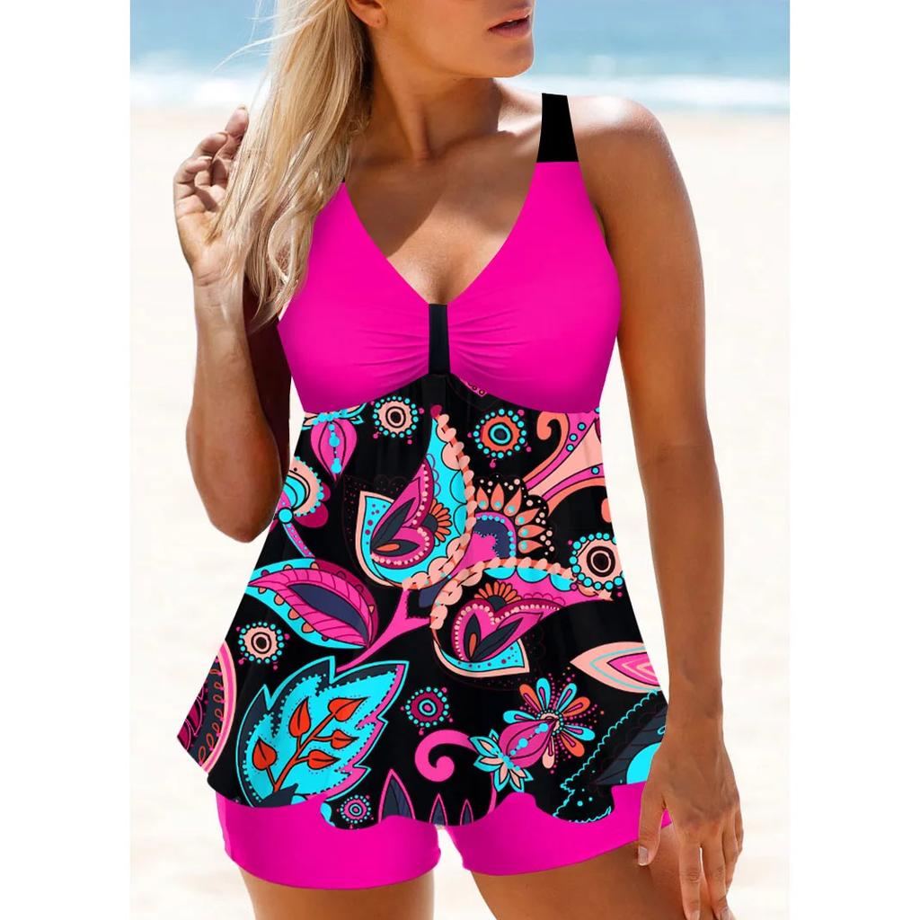 Sommer Strand Neuer Damen Bikini Zweiteiliger Badeanzug Suzuran Blumendruck Urlaub Bindung Strandanzug S-6XL