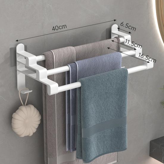 Portasciugamani Senza Foratura 40 Cm, Autoadesivo, Acciaio Inox, Per Bagno, Bianco/oro, Con Gancio