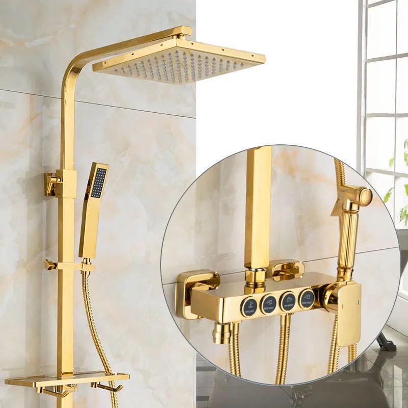 Gold All-Copper Constant Temperature European Shower Set with Booster Head