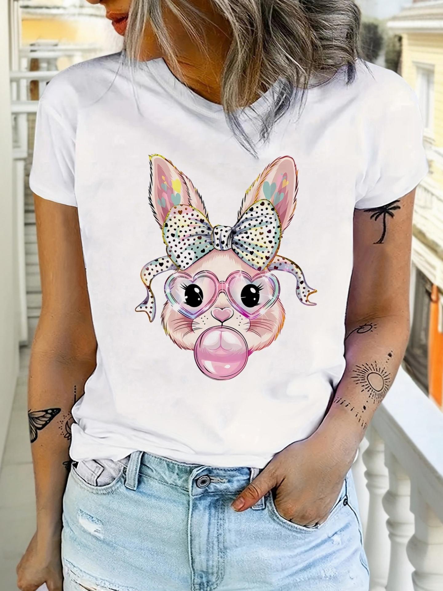 Cute Bunny Graphic Bubble Gum T-shirt XXXXL