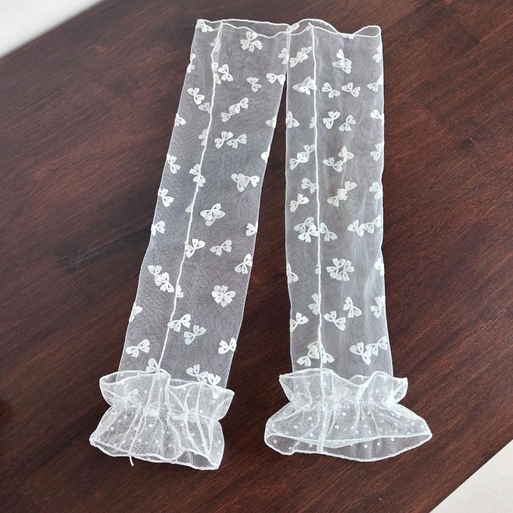 Breathable Lolita Arm Sleeves Bow Bridal Gloves Lace Mesh Sunscreen Sleeves Summer