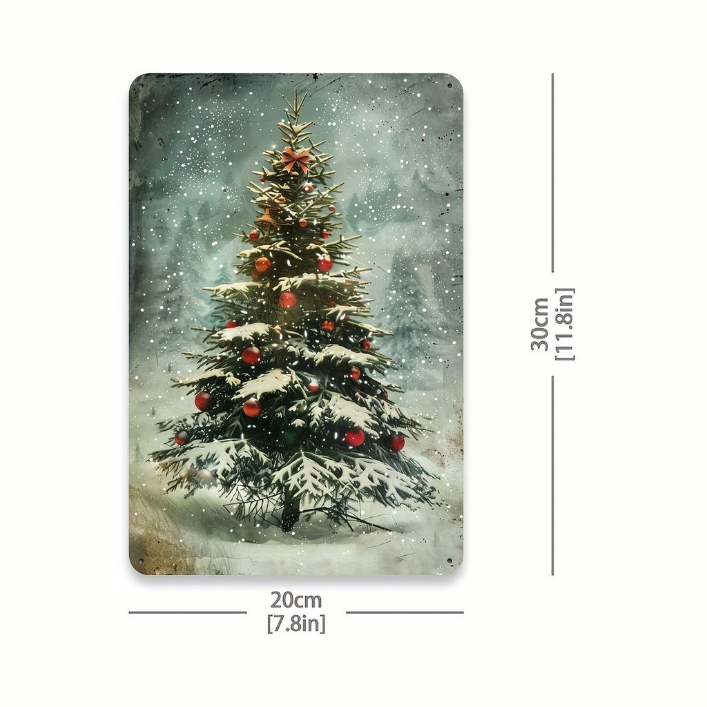 Vintage Christmas Tree Metal Tin Sign Wall Art Decor, Winter Holiday Gallery Living Room Bathroom Coffee Shop Garage Iron Foil E