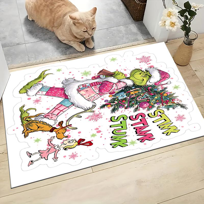 Grinch Christmas Sticker Carpet Rug Soft Washable Antislip Home Living Room Sofa Mats Personalized Christmas Rug
