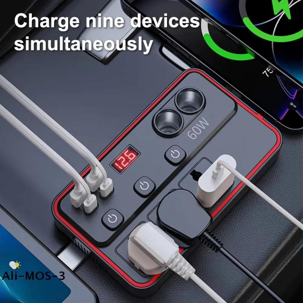 150W Cigar Lighter Adapter Inverter  PD Type-C USB Charger DC 12V 24V to AC 220V Auto Charger Converter Adapter