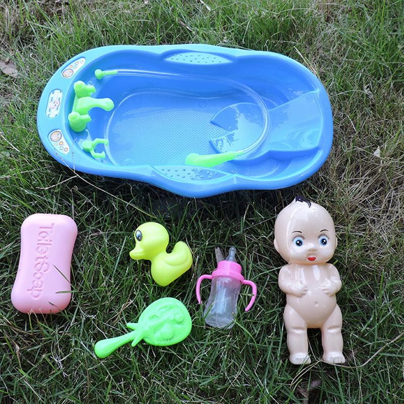 Kid Realistic Reborn Doll Bath Toys Newborn Doll Bath Set with Bathtub Shower Accessories Soap Duck Bottle Pretend Play Game