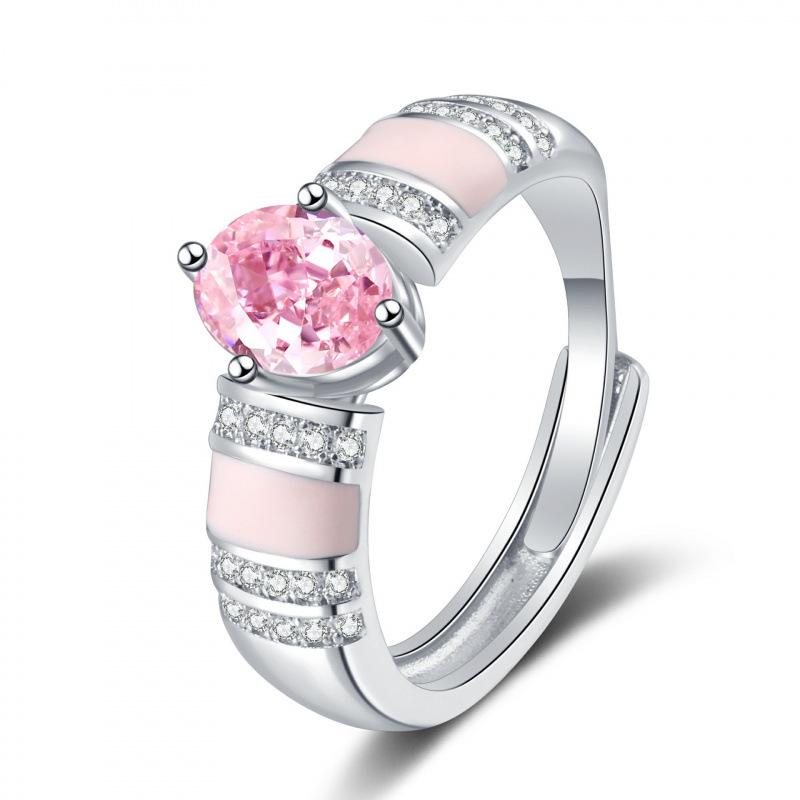 Women's Pink Zircon Micro-inlaid Ring: Elegant European & American Style Finger Jewelry