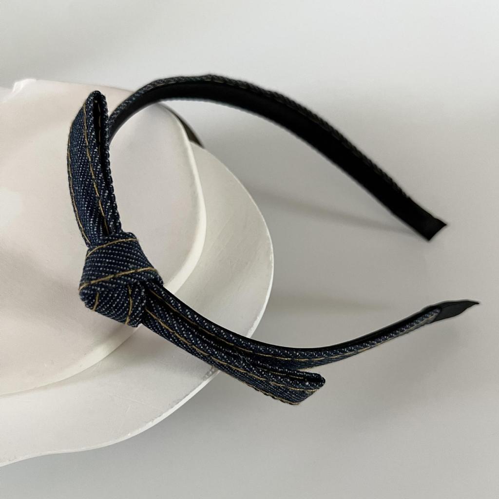 Gold Label Denim Schleifen-Stirnband - Retro, High-End, Schlichtes Stil-Haaraccessoire