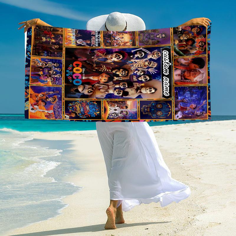 Personalized Coco Movie Poster Collage Beach Towel Microfiber Beach Towel Thin Absorbent for Beach Swimming Yoga Bath Sports. 091094
