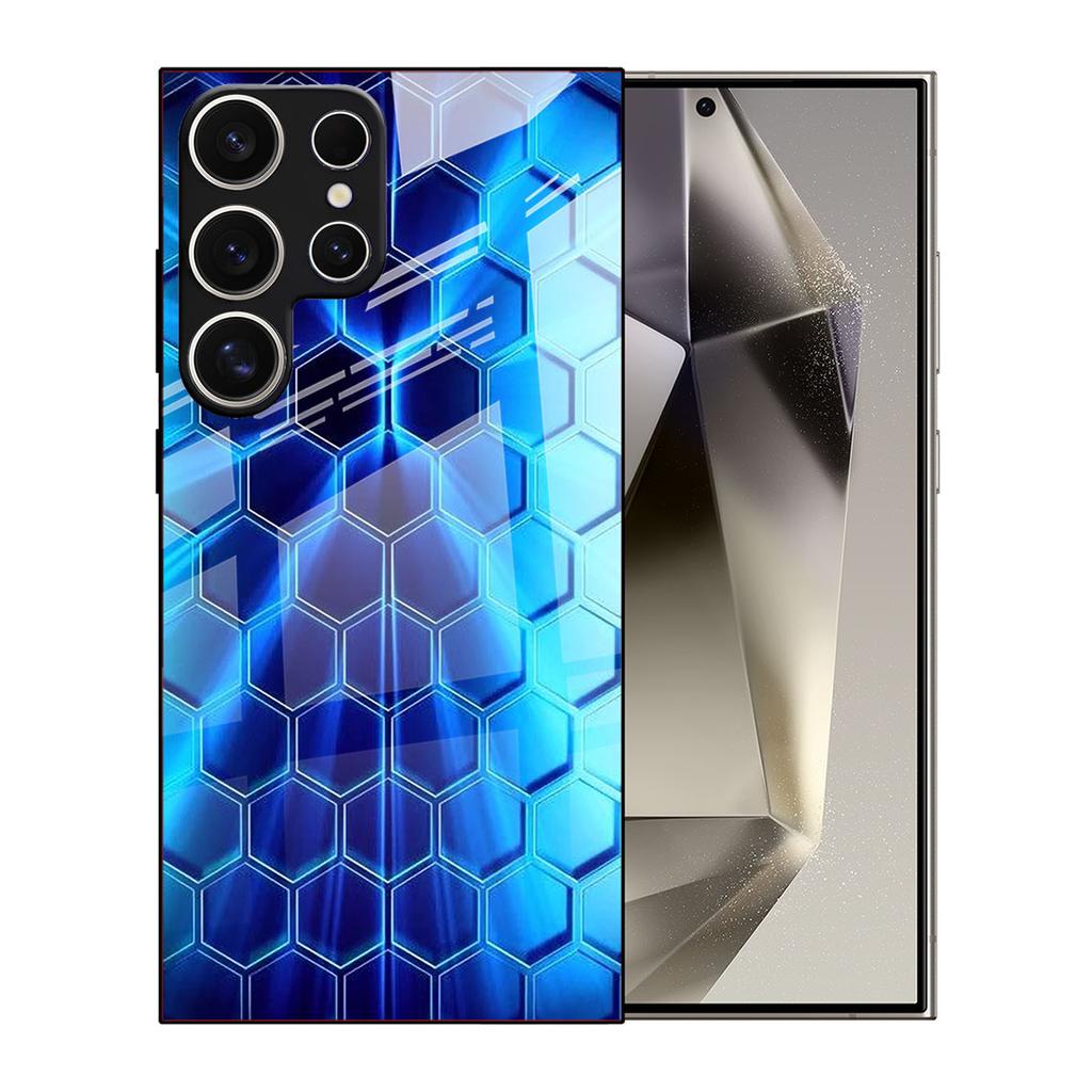 Samsung S26ULTRA Mobile Phone Case S25 Blue Hexagon S24 Tempered Glass A16 Protective Case A07