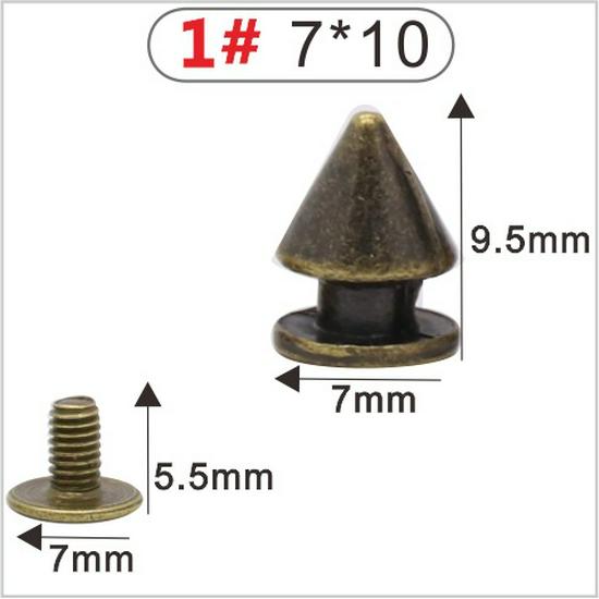 Punk Spike Alloy Bullet Rivet Horn Cone with Base Screw for Apparel, Bags, Shoes