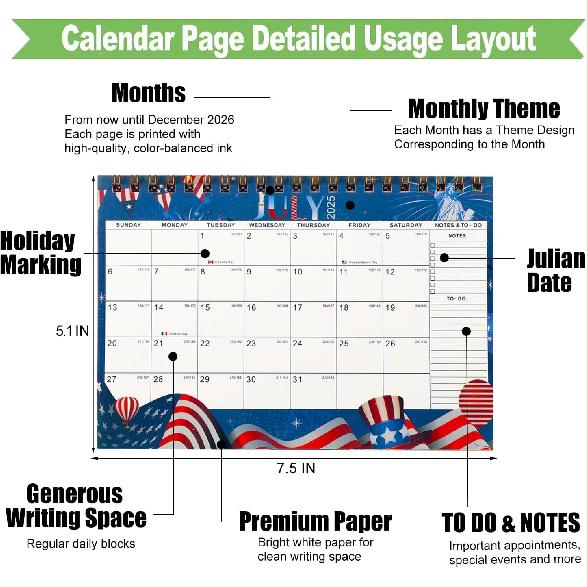 Small Desk Calendar 2025-2026, Standing Flip Monthly Calendar 7.5"x6.7" Stand Up Desktop Calendar Planner Organizer Scheduler Thick Paper Twin-Wire