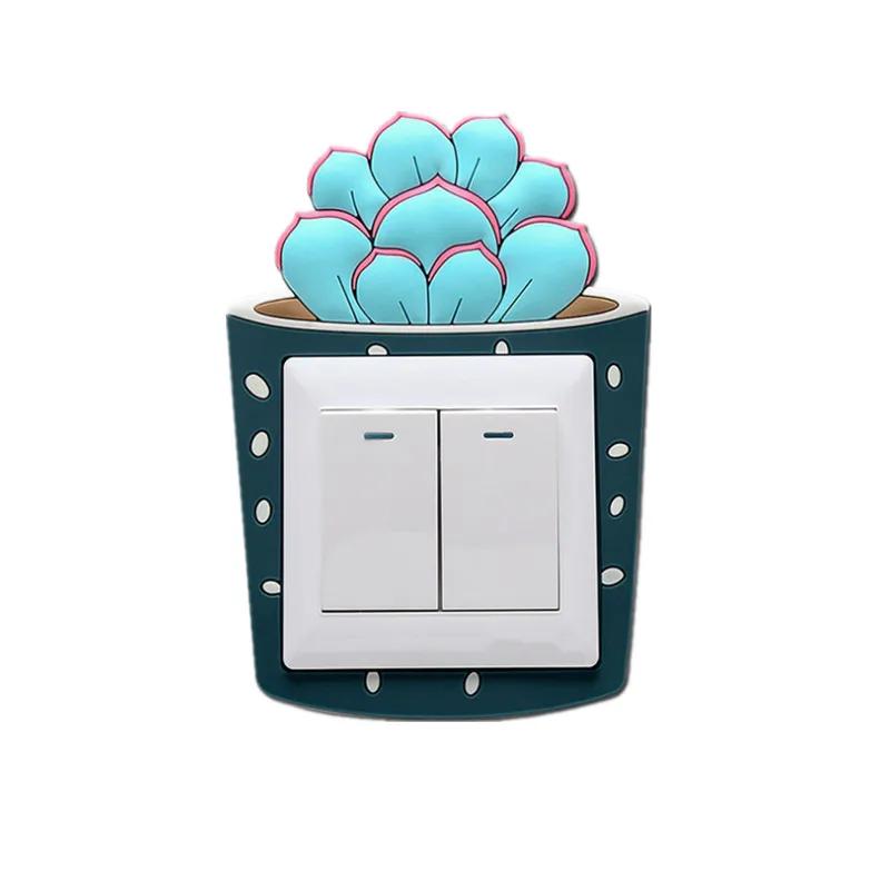 

3D Luminous Switch Light Stickers Silicone Wall Sticker Cactus Plant Protective Cover for Night Switch Socket Home Decoration for 8.6x8.6cm