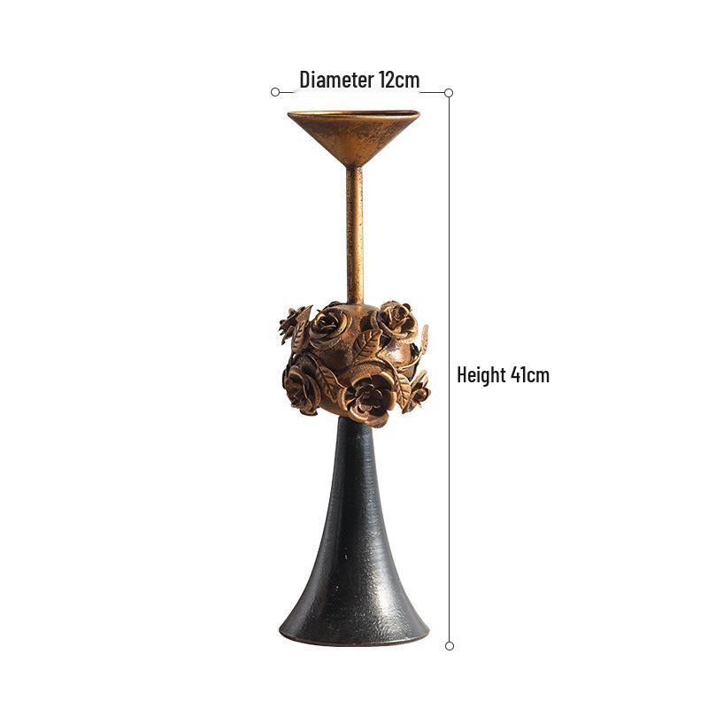 Vintage Iron Art Candlestick: European Retro Nostalgic Ornament for Dining Table or Living Room Decor.