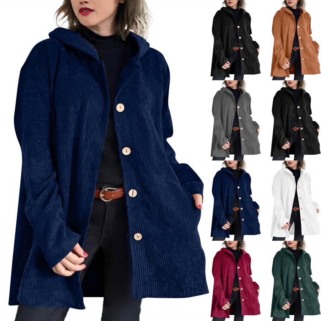 Dámský zimní kabát bunda s dlouhým rukávem knoflíky z rohoviny plyšový teplý kabát