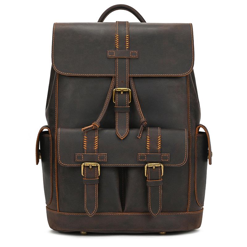 Vintage Crazy Horse Leder Rucksack für Damen und Herren - Echte Leder Reise- und Schultasche